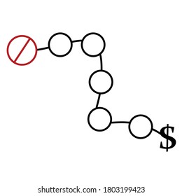 Money path outline vector icon. From poverty to wealth way. Bankruptcy concept. Financial symbol. Flat simple line design.