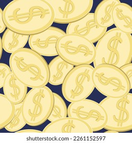 Money pattern. Gold colored coins. Metal American dollars. Vector business and finance illustration.	
