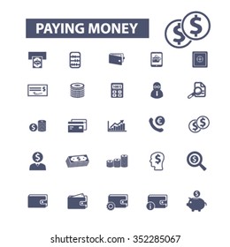 Money payment, cash, bill, insurance, finance, bank, card, transfer, atm, savings, investment, credit, profit, currency icons, signs vector concept set for  mobile, website, application
