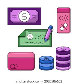 Money and payment Colored vector illustration with simple hand drawn sketching style