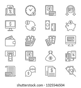 Money and Payment concept vector icons set in thin line style