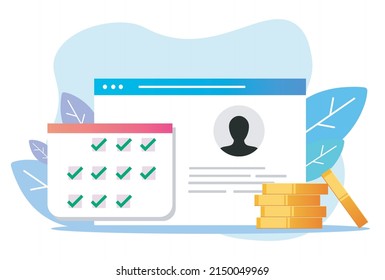 Money payment date schedule vector flat cartoon, idea of tax or credit loan pay time, budget or financial plan design