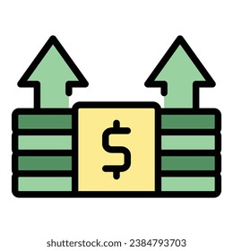 Vector de esquema de icono de pago de dinero. Enviar móvil. Color de la aplicación bancaria plano