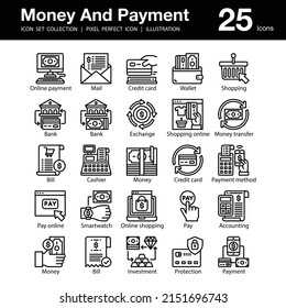 Colección de conjunto de iconos de dinero y pago