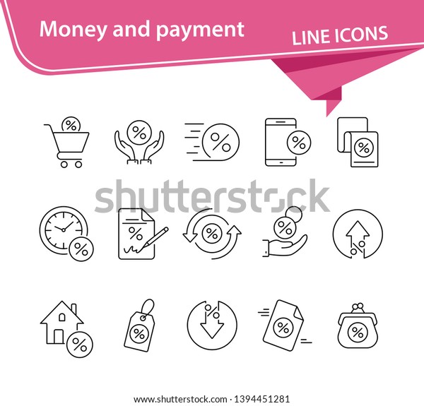 Money and payment\
icon set. Line icons collection on white background. Mortgage,\
payment, cash. Spending money concept. Can be used for topics like\
salary, banking,\
business