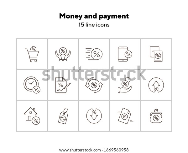 Money and payment\
icon set. Line icons collection on white background. Mortgage,\
payment, cash. Spending money concept. Can be used for topics like\
salary, banking,\
business