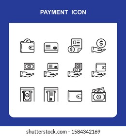 money and payment icon set with thin line design. Contains icons as pay online, bank check, mobile wallet, mobile payment, credit card and more