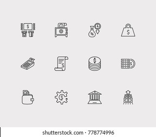 Money Payment Icons Set With Cryptocurrency, Bank Atm And Online Bank. Set Of Money Payment Icons Also Including Bank Teller Sign For Your Web App Logo UI Design.