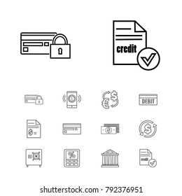 Money payment icons set with currency exchange, money transfer and dollar elements. Set of money payment icons and calculate concept. Editable vector elements for logo app UI design.