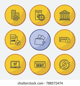 Money payment icons set with ecommerce, payment secure and online payment elements. Set of money payment icons and money protection concept. Editable vector elements for logo app UI design.