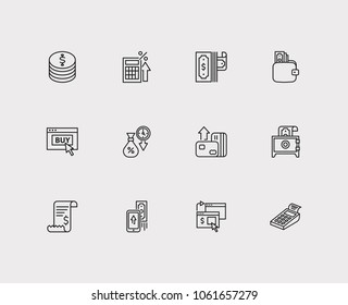 Money payment icons set. Mobile payment and money payment icons with online payment, cryptocurrency and wallet. Set of sale for web app logo UI design.
