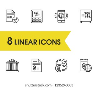 Money payment icons set with mobile payment, online payment and online bank elements. Set of money payment icons and deposit concept. Editable vector elements for logo app UI design.