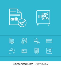 Money payment icons set with virtual banking, currency exchange and pos terminal elements. Set of money payment icons and payment concept. Editable vector elements for logo app UI design.