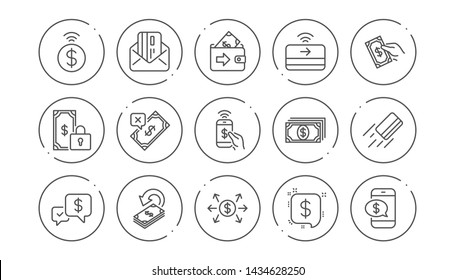 Money Payment Line Icons. Accept Transfer, Pay By Phone And Credit Card. Cash Linear Icon Set. Line Buttons With Icon. Editable Stroke. Vector