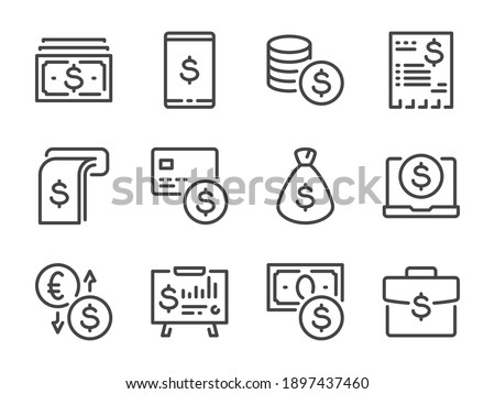 Money and Payment line icons. Banking and Finance vector outline icon set.