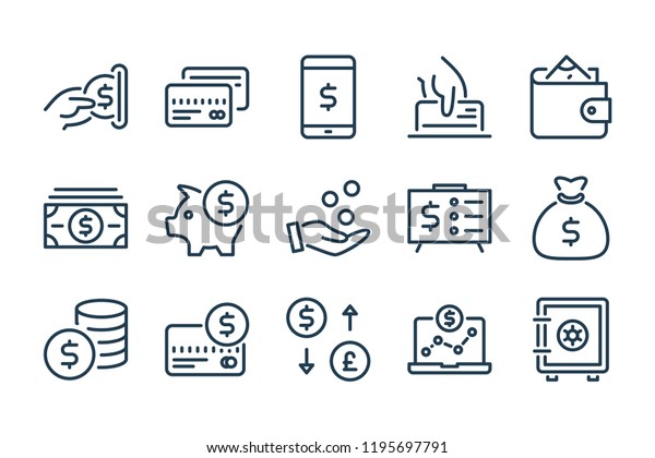 Money and payment line icons. Dollar and Cash vector\
linear icon set.