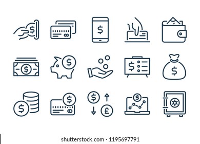 Money and Payment line icons. Finance, Dollar and Cash vector linear icon set. - Shutterstock ID 1195697791
