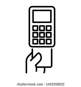 Money payment machine. Card payment concept. Simple design. Line vector. Isolate on white background.