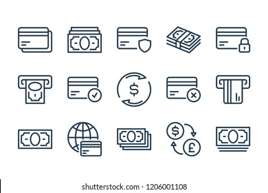 Money and Payment related line icon set. Credit and debit card linear icons.