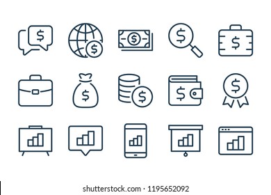 Money and Payment related line icons. Business and Finance vector linear icon set.