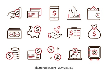 Money and Payment related line icons. Finance and Banking vector icon set