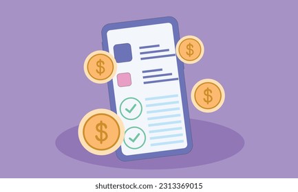 Money payment transfer money system online payment icon concept, Bundles cash and saving coins exchange with mobile phone banking.mobile phone and money coin icon.