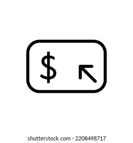Esquema negro del vector de transferencia de dinero. EPS 10. Signo de transacción. Pagar, obtener ilustración financiera. Símbolo de banca en línea. Moneda de cashback en dólares. Ewallet, salario. Aislado sobre blanco