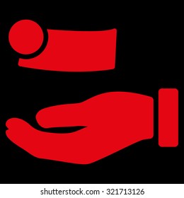 Money Payment vector icon. Style is flat symbol, red color, rounded angles, black background.