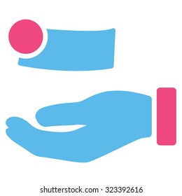 Money Payment vector icon. Style is bicolor flat symbol, pink and blue colors, rounded angles, white background.