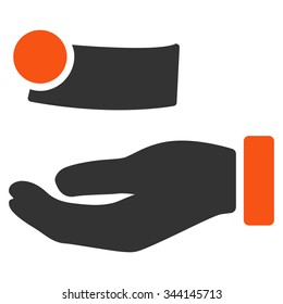 Money Payment vector icon. Style is bicolor flat symbol, orange and gray colors, rounded angles, white background.