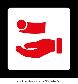 Money Payment vector icon. Style is flat rounded square button, red and white colors, black background.