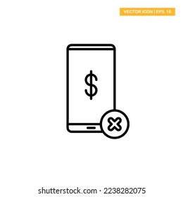 Money payment via mobile error, mobile bangking error icon vector design illustration