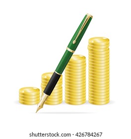 Money and Pen Business Concept. Vector illustration