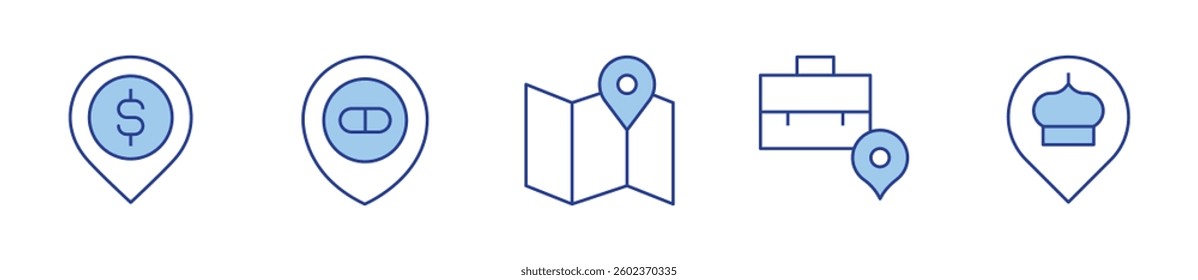 money, pharmacy, map, location. Location Icon vector illustration. Line Duotone style. Editable stroke.