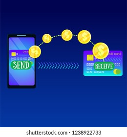 money from phone to credit card transfer vector illustration, flat style
