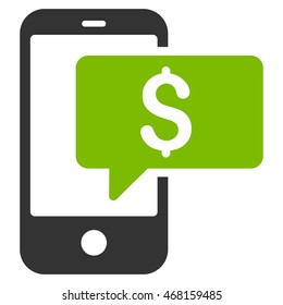 Money Phone SMS icon. Vector style is bicolor flat iconic symbol with rounded angles, eco green and gray colors, white background.