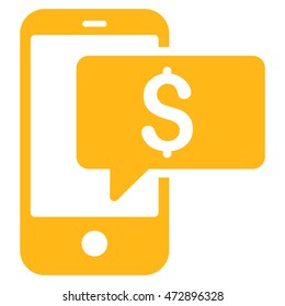 Money Phone SMS icon. Vector style is flat iconic symbol with rounded angles, yellow color, white background.