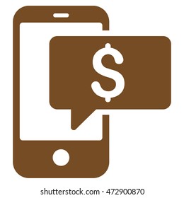 Money Phone SMS icon. Vector style is flat iconic symbol with rounded angles, brown color, white background.