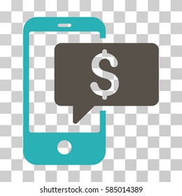 Money Phone SMS icon. Vector illustration style is flat iconic bicolor symbol, grey and cyan colors, transparent background. Designed for web and software interfaces.