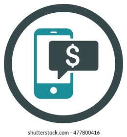 Money Phone SMS rounded icon. Vector illustration style is flat iconic bicolor symbol, soft blue colors, white background.
