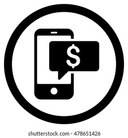 Money Phone SMS rounded icon. Vector illustration style is flat iconic symbol, black color, white background.