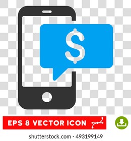Money Phone SMS vector icon. Image style is a flat blue and gray pictogram symbol.