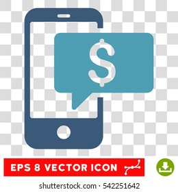 Money Phone SMS vector icon. Image style is a flat cyan and blue pictogram symbol.