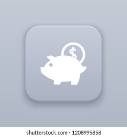 Money pig button, best vector on a gray background