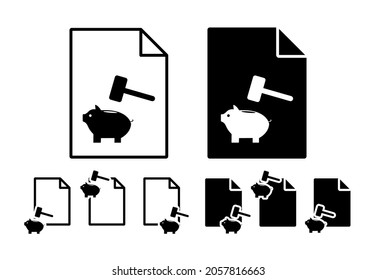 Icono de vector de cerdo y martillo de dinero en la ilustración de conjunto de archivos para ui y ux, sitio web o aplicación móvil