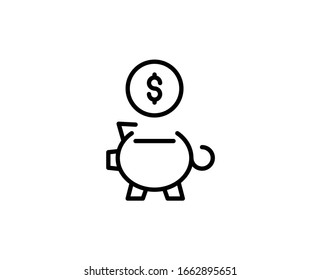 Icono de línea de cerdo de dinero. Símbolo vectorial en estilo plano y moderno sobre fondo blanco. Canto web para diseño.