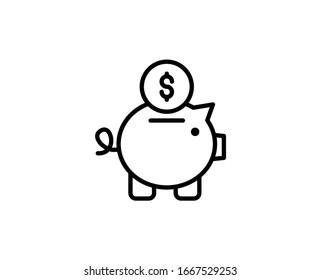 Money pig line icon. Vector symbol in trendy flat style on white background. Web sing for design.