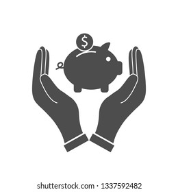 Money, pig, saving, hand icon. Vector illustration, flat design.