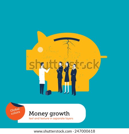Money pig sick with doctor and businessmen. Vector illustration Eps10 file. Global colors. Text and Texture in separate layers. 