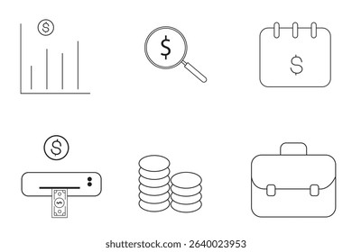 Money, Piggy bank, budget, savings, loan, cash, earning, income, wallet, currency, dollar, card, coin, revenue, and profit icon set. Money management related icon set. Vector illustration. EPS 10